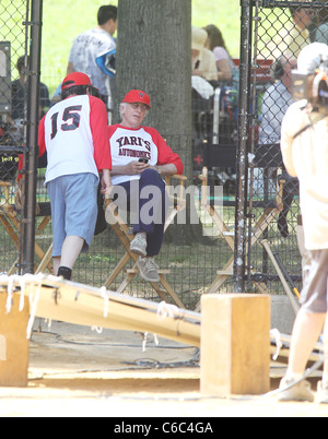 Larry David is seen playing baseball as he films the new season of 'Curb Your Enthusiasm'. New York City, USA - 27.07.10 JDH Stock Photo