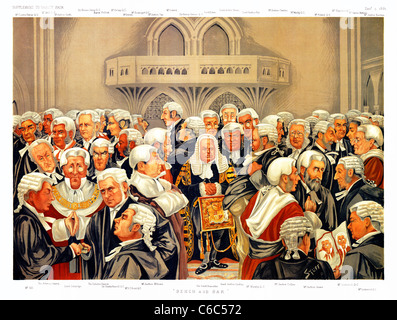 Bench and Bar, 1891 cartoon by Stuff for Vanity Fair with the principal lawyers and judges of England Stock Photo