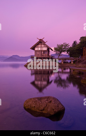 A Japanese shine reflected on the water surface in Akita Prefecture, Northern, Japan Stock Photo