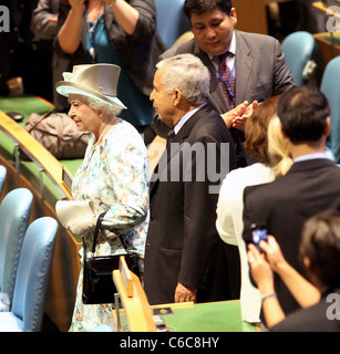 Queen Elizabeth II addresses the United Nations General Assembly July 6, 2010 in New York City. The Queen will visit Ground Stock Photo