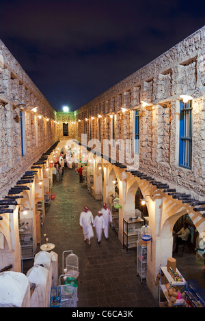 Qatar, Middle East, Arabian Peninsula, Doha, the restored Souq Waqif with mud rendered shops and exposed timber beams Stock Photo