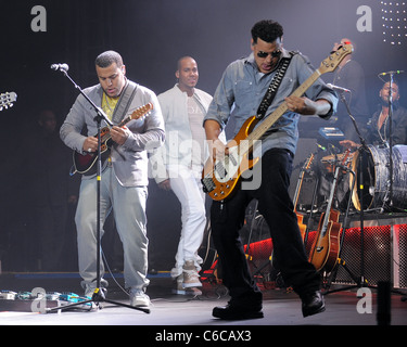 Lenny Santos,Anthony 'Romeo' Santos, and Max Santos Aventura performs at the Seminole Hard Rock Hotel and Casinos' Hard Rock Stock Photo