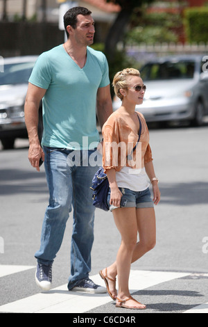 Heroes' star Hayden Panettiere and boyfriend Wladimir Klitschko leaving after having lunch at Le Pain Quotidien in West Stock Photo