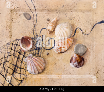 seashells on the sand Acrylic  Artist - Tanya Kazantseva,  Belarus, Minsk.  Creation date - 2010 Stock Photo