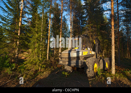 Ponsse Ergo forest harvester in the taiga forest , Finland Stock Photo