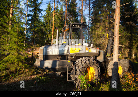 Ponsse Ergo forest harvester in the taiga forest , Finland Stock Photo