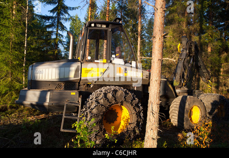 Ponsse Ergo forest harvester in the taiga forest , Finland Stock Photo