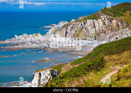 View of the North Devon coastline at Rockham Bay, near Woolacombe and Morthoe, Devon, England, UK Stock Photo