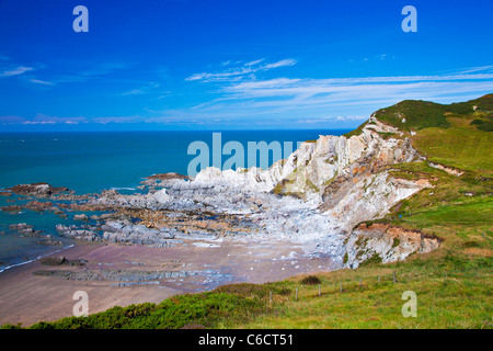 View of the North Devon coastline at Rockham Bay, near Woolacombe and Morthoe, Devon, England, UK Stock Photo