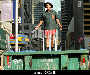 Bill Murray diving into a makeshift pool while filming a segment outside The Ed Sullivan Theater for the 'Late Show with David Stock Photo