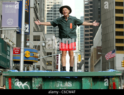 Bill Murray diving into a makeshift pool while filming a segment outside The Ed Sullivan Theater for the 'Late Show with David Stock Photo