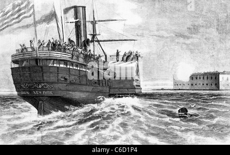 The steamship Marion, on her way to New York with the wives and children of the soldiers in Fort Sumter Stock Photo