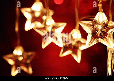Closeup of Christmas star lights. Stock Photo