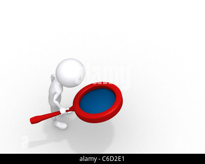 Searching. Men with loupe on white isolated background. 3d Stock Photo