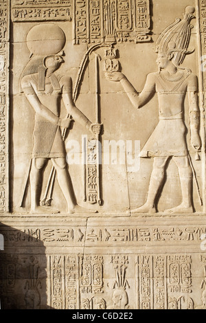 Wall carving at the Temple of Kom Ombo on the Nile River in southern Egypt Stock Photo