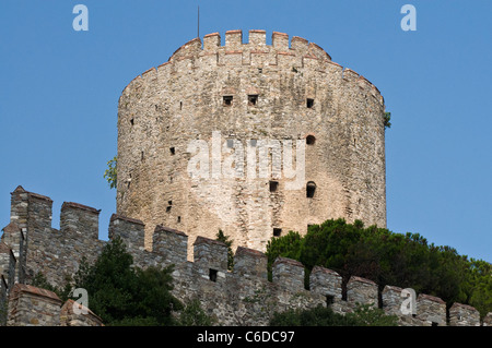 Rumeli Castle on the banks of the Bosphorus strait at it narrowest point in Instanbul. Rumeli Castle was built by the Ottomans Stock Photo