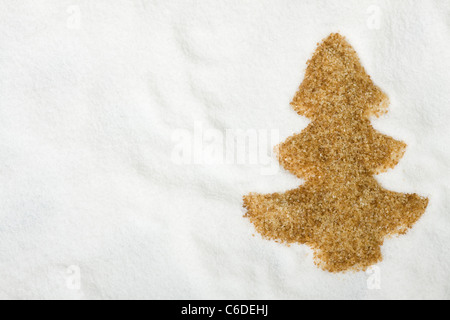 Christmas tree made of sugar crystals in the white sugar Stock Photo