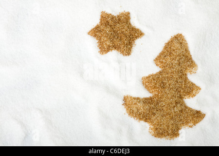 Christmas tree made of sugar crystals in the white sugar Stock Photo