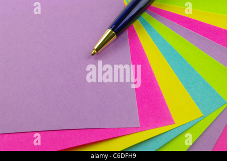 colour sticky notes and pen Stock Photo