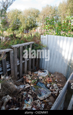 A home made compost heap at an allotment in Harrow London. Stock Photo
