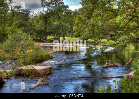 The Horseshoe Falls a picturesque semicircular weir which feeds the Llangollen canal, Wales. Stock Photo