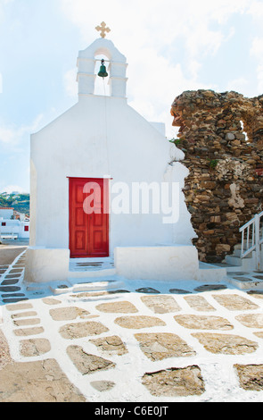 Greece, Cyclades Islands, Mykonos, Church with bell tower Stock Photo