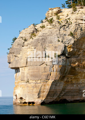 Indian Head rock formation at Pictured Rocks National Lakeshore in Munising Michigan on the shores of Lake Superior. Stock Photo