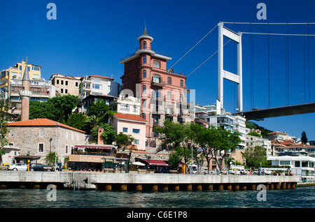 Turkey, Istanbul, Fortress of Europe with Fatih Sultan Mehmet Bridge over Bosphorus Stock Photo