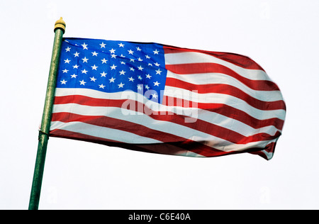 USA Flag, Stars and Stripes, United States of America, American national flags flying from flagpole Stock Photo