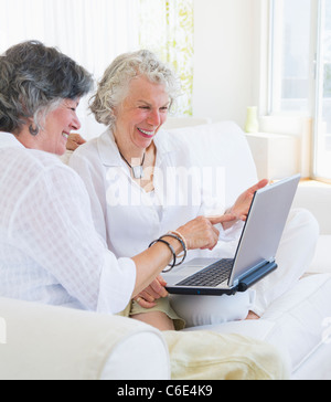 USA, New Jersey, Jersey City, Two senior women with laptop Stock Photo