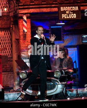 Ricardo Arjona performs live as part of a special Valentine's concert at the Jose Miguel Agrelot Coliseum Hato Rey, Puerto Rico Stock Photo