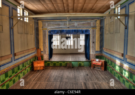 The Theatre and Ballroom in Kolmanskop Ghost Town near Luderitz, Namibia Stock Photo