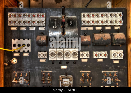 Lighting and Theatre Control Panel in The Ballroom, Kolmanskop Ghost Town near Luderitz, Namibia Stock Photo