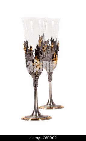 Pair of decorative wine glasses on white background Stock Photo