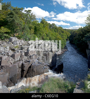 Gushing water of the River Tees, over High Force Waterfall in Teesdale, County Durham Stock Photo