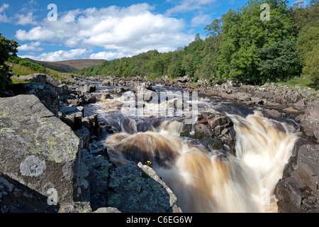 Gushing water of the River Tees, over High Force Waterfall in Teesdale, County Durham Stock Photo