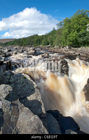 Gushing water of the River Tees, over High Force Waterfall in Teesdale, County Durham Stock Photo