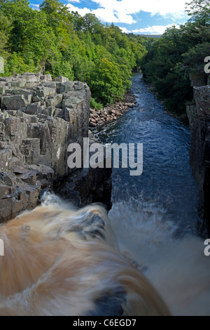 Gushing water of the River Tees, over High Force Waterfall in Teesdale, County Durham Stock Photo