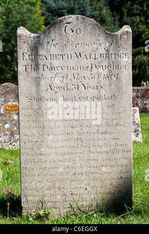 The gravestone of Elizabeth Wallbridge, The Dairymans Daughter, in the churchyard at Arreton on the Isle of Wight Stock Photo