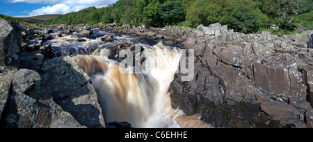 Gushing water of the River Tees, over High Force Waterfall in Teesdale, County Durham Stock Photo