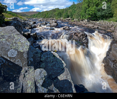 Gushing water of the River Tees, over High Force Waterfall in Teesdale, County Durham Stock Photo