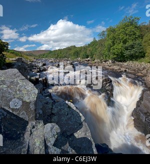 Gushing water of the River Tees, over High Force Waterfall in Teesdale, County Durham Stock Photo