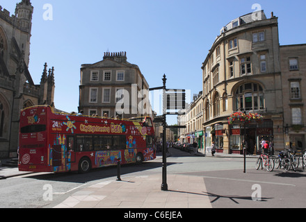 Tourist bus by Bath Abbey Somerset Stock Photo