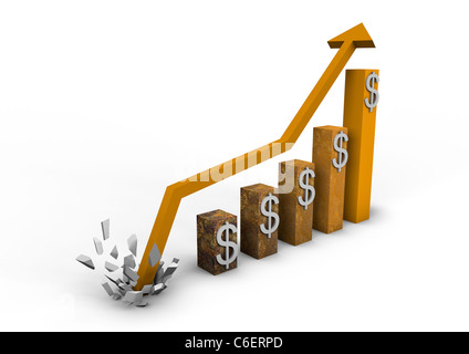 render of a booming bar graph exploding from the ground Stock Photo - Alamy