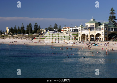 Summer crowds and historic Indiana Teahouse and Cottesloe Beach. Perth, Western Australia, Australia, Australasia Stock Photo