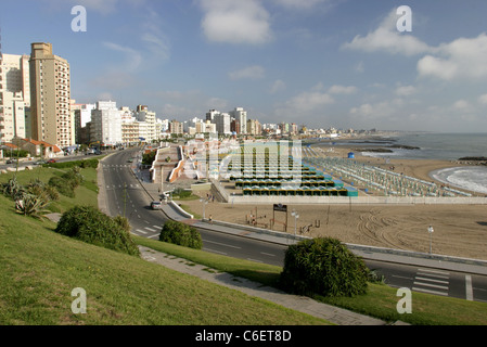 Early morning Mar Del Plata beach front before the holiday crowds arrive. Mar del Plata, Buenos Aires, Argentina, South America. Stock Photo