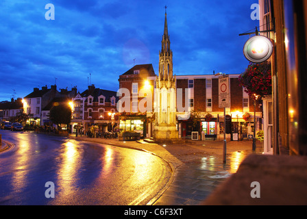 Glastonbury High Street and Market Place Somerset England at dusk Stock Photo