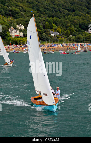 Salcombe yawl dinghies racing in the Salcombe Estuary, Devon, England, UK Stock Photo