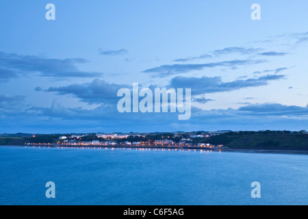 Night view of Filey and coastline from Filey Brigg, North Yorkshire. Stock Photo