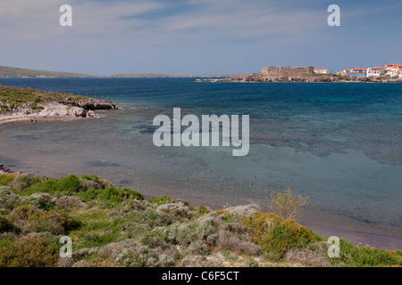 Peaceful sandy beach at Sigri (Sikri) on the remote west coast of Lesvos (Lesbos), Greece. Stock Photo
